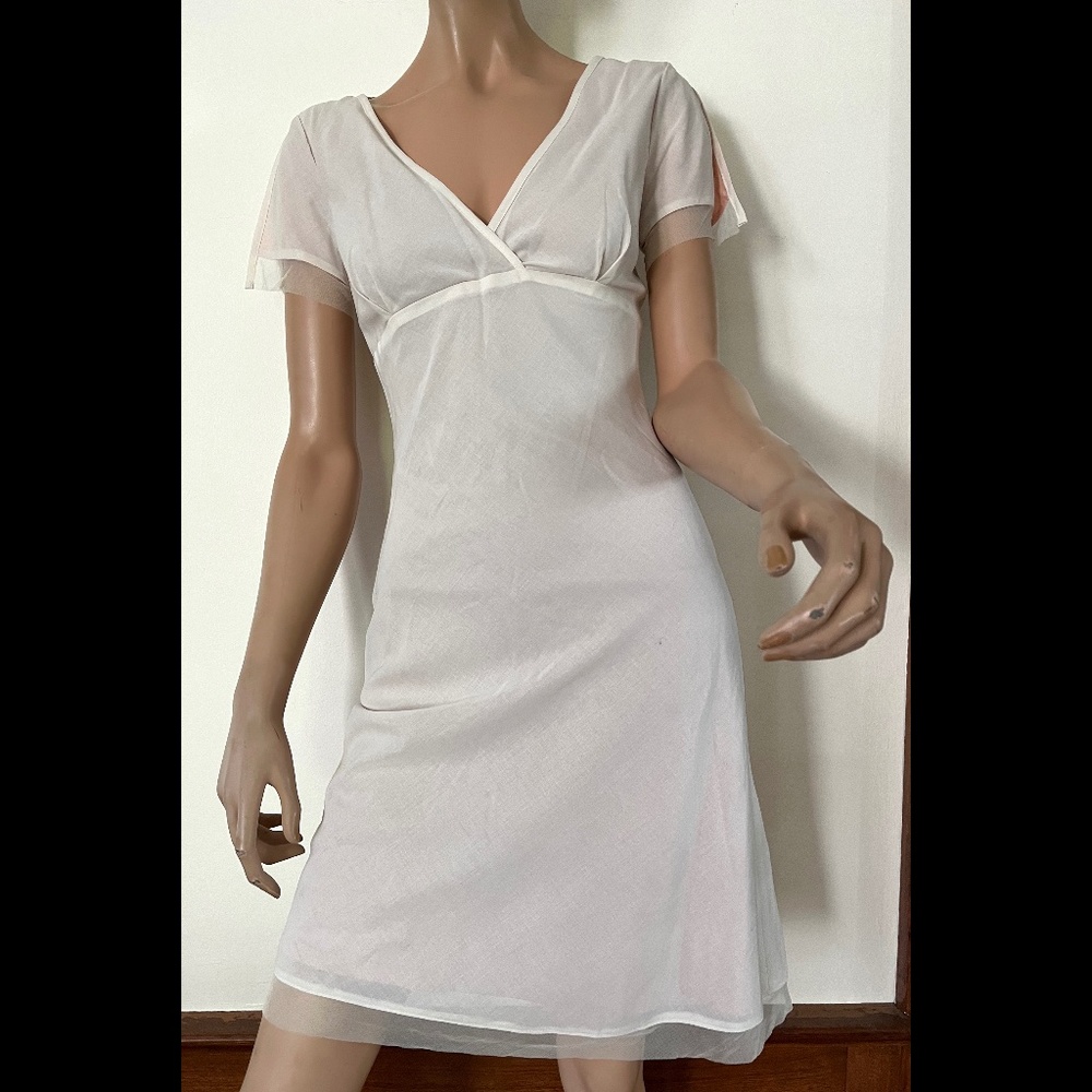 sweet little cream v-neck date dress mini cotton 2